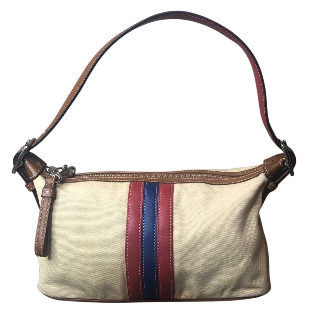 COACH Soho Hampton Canvas Stripe Mini Shoulder Bag with Exterior Zip Pocket